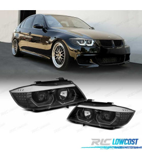 FARÓIS BMW E90 E91 05-08 OLHOS DE ANJO 3D FUNDO PRETO