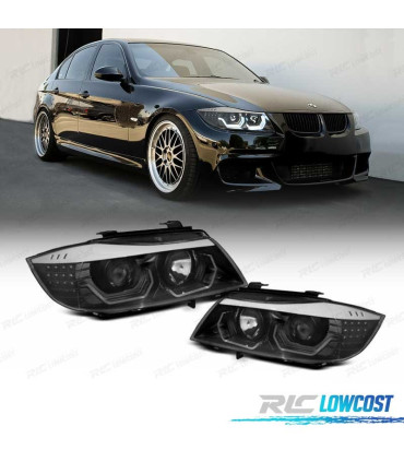 FARÓIS BMW E90 E91 05-08 OLHOS DE ANJO 3D FUNDO PRETO
