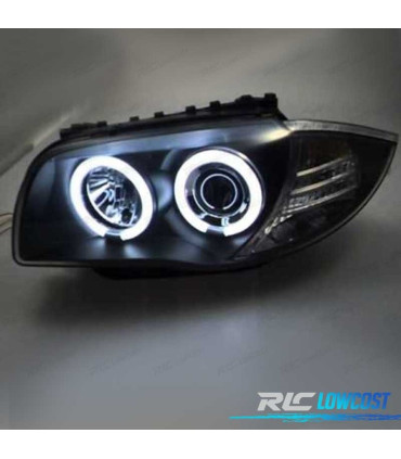 FARÓIS BMW E81 E87 E82 E88 ANGEL EYES FUNDO PRETO