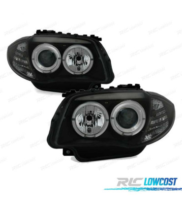 FARÓIS BMW E81 E87 E82 E88 ANGEL EYES FUNDO PRETO