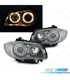 FARÓIS BMW E81 E87 E82 E88 OLHOS DE ANJO FUNDO CROMADO CINZA