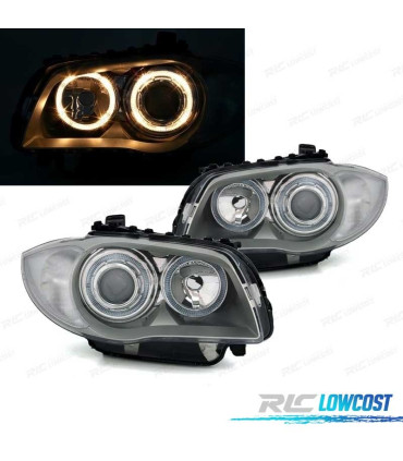 FARÓIS BMW E81 E87 E82 E88 OLHOS DE ANJO FUNDO CROMADO CINZA