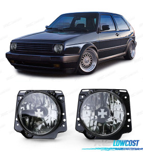 FARÓIS VOLKSWAGEN VW GOLF 2 83-91 IRON CROSS PRETO FUMADO