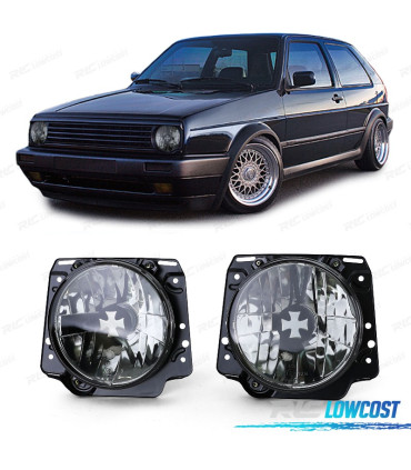 FARÓIS VOLKSWAGEN VW GOLF 2 83-91 IRON CROSS PRETO FUMADO
