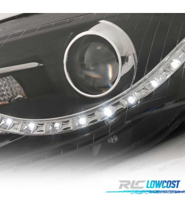 FARÓIS COM LUZ DIURNA LED AUDI A4 B7 04-07 FUNDO PRETO