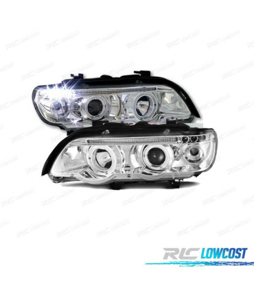 FARÓIS RENTE ANGEL EYES BMW X5 E53 FUNDO CROMADO