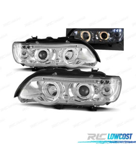 FARÓIS RENTE ANGEL EYES BMW X5 E53 FUNDO CROMADO