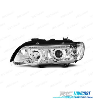FARÓIS RENTE ANGEL EYES BMW X5 E53 FUNDO CROMADO