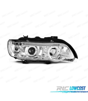 FARÓIS RENTE ANGEL EYES BMW X5 E53 FUNDO CROMADO