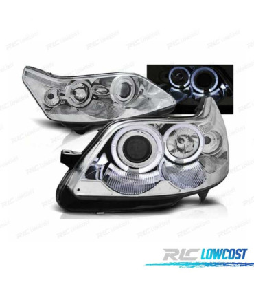 FARÓIS FRONTAIS CITROEN C4 04-09 ANGEL EYES FUNDO CROMADO