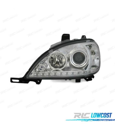 FARÓIS COM LUZ DIURNA LED MERCEDES ML W163 02-05 FUNDO CROMADO