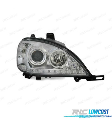 FARÓIS COM LUZ DIURNA LED MERCEDES ML W163 02-05 FUNDO CROMADO