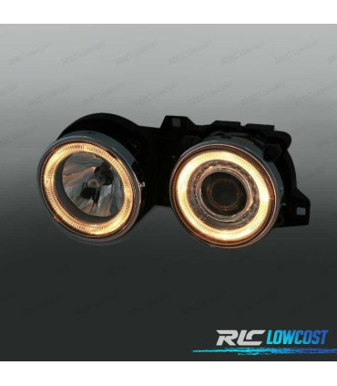 FARÓIS FRENTE ANGEL EYES PARA BMW SERIE 3 E30 FUNDO PRETO