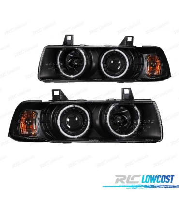 FARÓIS FRENTE ANGEL EYES CCFL PARA BMW SERIE 3 E36 COUPE + CABRIO 92-99 FUNDO PRETO