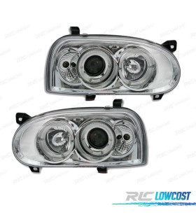 FARÓIS FRENTE ANGEL EYES PARA VOLKSWAGEN VW GOLF 3 FUNDO CROMADO H1 H1