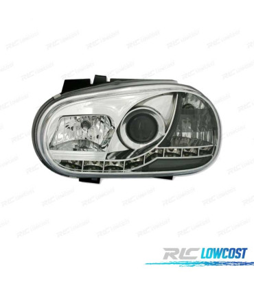 FARÓIS FERNTE LUZ DIURNA LED GOLF 4 FUNDO CROMADO
