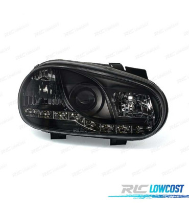FARÓIS FRENTE LUZ DIURNA LED GOLF IV 4 FUNDO PRETO