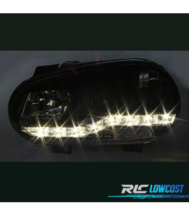 FARÓIS FRENTE LUZ DIURNA LED GOLF IV 4 FUNDO PRETO