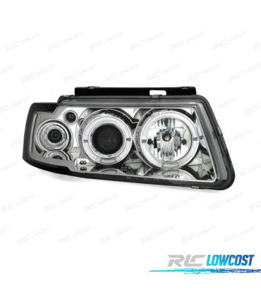 FARÓIS FRENTE ANGEL EYES PARA VOLKSWAGEN VW PASSAT 3B 96-00 FUNDO CROMADO