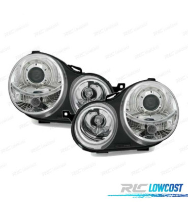FARÓIS FRONTAIS ANGEL EYES PARA VOLKSWAGEN VW POLO 9N 01-05 FUNDO CROMADO