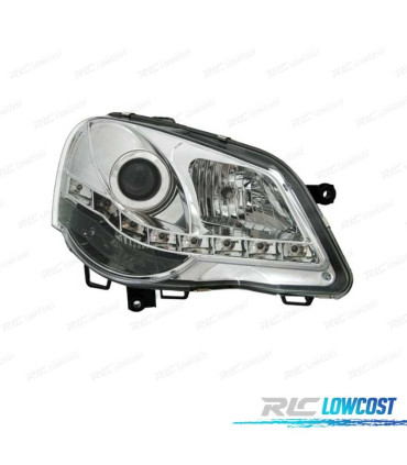 FARÓIS FRONTAIS COM LUZ DIURNA LED PARA VOLKSWAGEN VW POLO 9N3,05-09FUNDO CROMADO