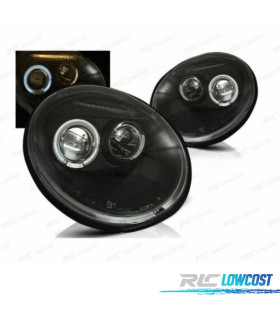 FARÓIS FRONTAIS ANGEL EYES PARA VOLKSWAGEN VW BEETLE.98-05 FUNDO PRETO