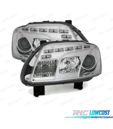 FARÓIS FRONTAIS LUZ DIURNA LED PARA VOLKSWAGEN VW TOURAN,03-10 FUNDO CROMADO