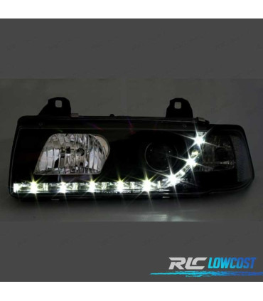 FARÓIS FRONTAIS LUZ DIURNA LED PARA BMW SERIE 3 E36 COUPE + CABRIO FUNDO PRETO