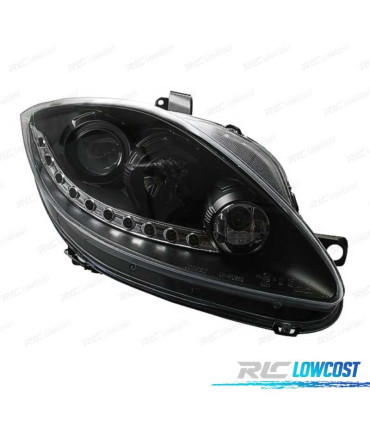 FARÓIS FRONTAIS PARA SEAT LEON 1P ALTEA TOLEDO 5P 04-09 LUZ DIURNA LED FUNDO PRETO