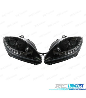FARÓIS FRONTAIS PARA SEAT LEON 1P ALTEA TOLEDO 5P 04-09 LUZ DIURNA LED FUNDO PRETO