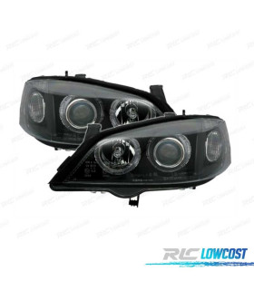 FARÓIS FRONTAIS ANGEL EYES PARA OPEL ASTRA G FUNDO PRETO H7-H7