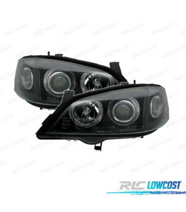 FARÓIS FRONTAIS ANGEL EYES PARA OPEL ASTRA G FUNDO PRETO H7-H7
