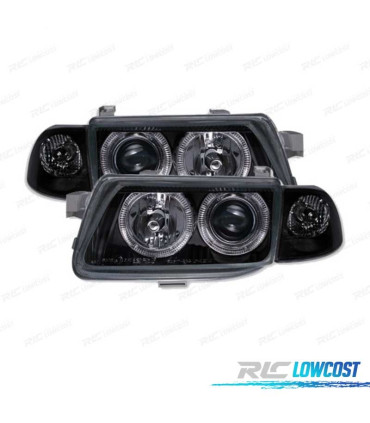 FARÓIS FRONTAIS ANGEL EYES PARA OPEL ASTRA F FUNDO PRETO H1-H7