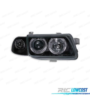 FARÓIS FRONTAIS ANGEL EYES PARA OPEL ASTRA F FUNDO PRETO H1-H7