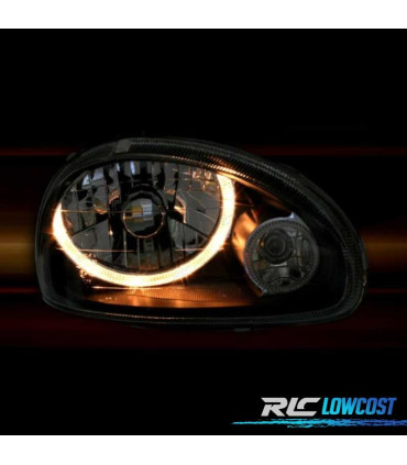 FARÓIS FRONTAIS ANGEL EYES CORSA B 93-00 FUNDO PRETO H4