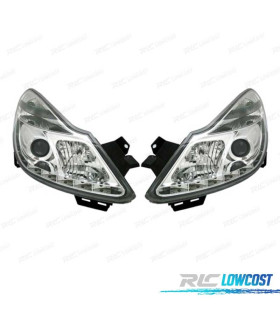FARÓIS FRONTAIS PARA OPEL CORSA D LUZ DIURNA LED 06-10. FUNDO CROMADO