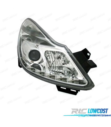 FARÓIS FRONTAIS PARA OPEL CORSA D LUZ DIURNA LED 06-10. FUNDO CROMADO