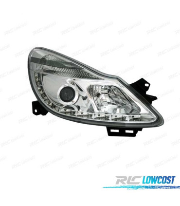 FARÓIS FRONTAIS PARA OPEL CORSA D LUZ DIURNA LED 06-10. FUNDO CROMADO