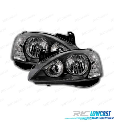 FARÓIS FRONTAIS ANGEL EYES PARA OPEL CORSA C 00-06 FUNDO PRETO H7-H7