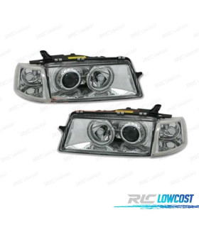 FARÓIS FRONTAIS ANGEL EYES PARA OPEL VECTRA A 88-95 FUNDO CROMADO