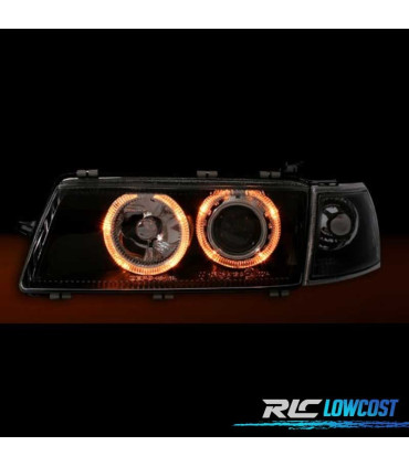 FARÓIS FRONTAIS ANGEL EYES PARA OPEL VECTRA A FUNDO PRETO