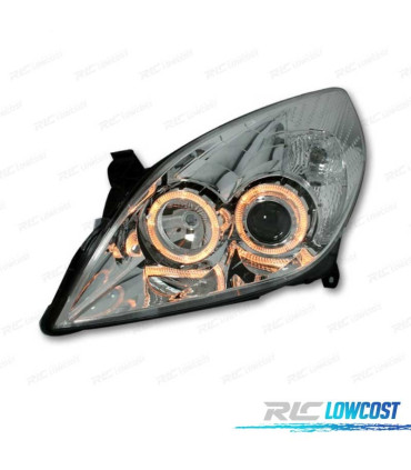 FARÓIS FRONTAIS ANGEL EYES PARA OPEL VECTRA C 05-08 E OPEL SIGNUM 05-08 FUNDO CROMADO