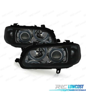 FARÓIS FRONTAIS ANGEL EYES PARA OPEL OMEGA B 94-99 FUNDO PRETO