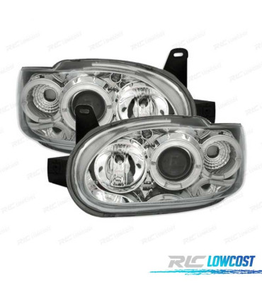 FARÓIS FRONTAIS ANGEL EYES PARA FORD ESCORT 95-99. FUNDO CROMADO