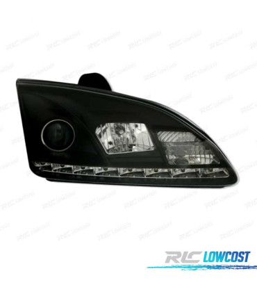 FARÓIS FRONTAIS PARA FORD FOCUS MK2 LUZ DIURNA LED 5W FUNDO PRETO