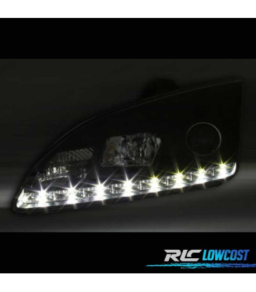 FARÓIS FRONTAIS PARA FORD FOCUS MK2 LUZ DIURNA LED 5W FUNDO PRETO