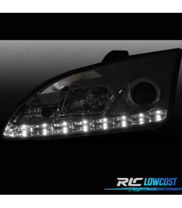 FARÓIS FRONTAIS PARA FORD FOCUS MK2 LUZ DIURNA LED 5W FUNDO CROMADO