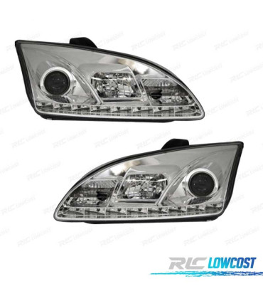 FARÓIS FRONTAIS PARA FORD FOCUS MK2 LUZ DIURNA LED 5W FUNDO CROMADO