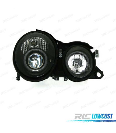 FARÓIS FRONTAIS ANGEL EYES MERCEDES CLK W208. FUNDO PRETO