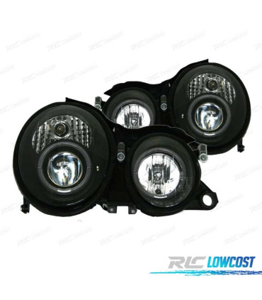 FARÓIS FRONTAIS ANGEL EYES MERCEDES CLK W208. FUNDO PRETO